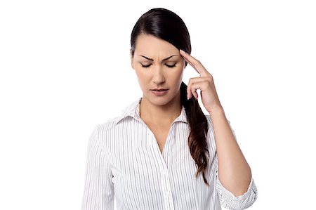 Worried woman with a headache touching her head Stock Photo - Budget Royalty-Free & Subscription, Code: 400-08109149
