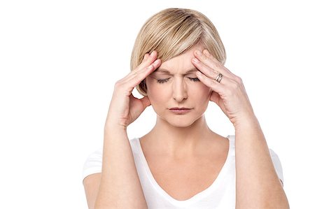 simsearch:400-04978521,k - Worried woman holding her head, migraine. Stock Photo - Budget Royalty-Free & Subscription, Code: 400-08109675
