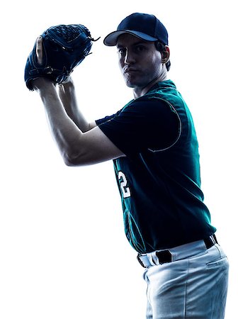 simsearch:400-08114605,k - one caucasian man baseball player playing  in studio  silhouette isolated on white background Stockbilder - Microstock & Abonnement, Bildnummer: 400-08109956