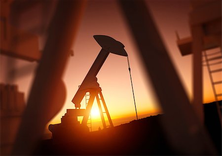 fósil - Oil and Energy Industry. A field of oil pumps against a sunset. Oil prices, energy and economic commodities. Foto de stock - Super Valor sin royalties y Suscripción, Código: 400-08114126