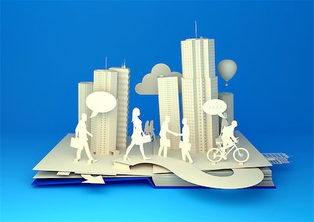 popping up - Pop-Up Book - City Lifestyle. Styled 3D pop-up book city with busy urban city people going about their business. Stock Photo - Budget Royalty-Free & Subscription, Code: 400-08114129