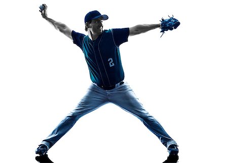 one caucasian man baseball player playing  in studio  silhouette isolated on white background Stock Photo - Budget Royalty-Free & Subscription, Code: 400-08114144