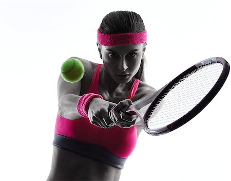 one woman tennis player in studio silhouette isolated on white background Foto de stock - Super Valor sin royalties y Suscripción, Código: 400-08114141