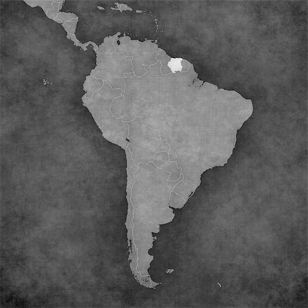 suriname - Suriname on the map of South America. The map is in vintage black and white style. The map has soft grunge and retro old paper atmosphere. Photographie de stock - Aubaine LD & Abonnement, Code: 400-08114447