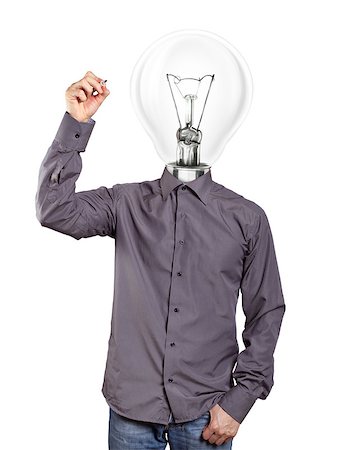 draw light bulb - lamp head Idea concept. Man writing something on glass board with marker Stock Photo - Budget Royalty-Free & Subscription, Code: 400-08114533
