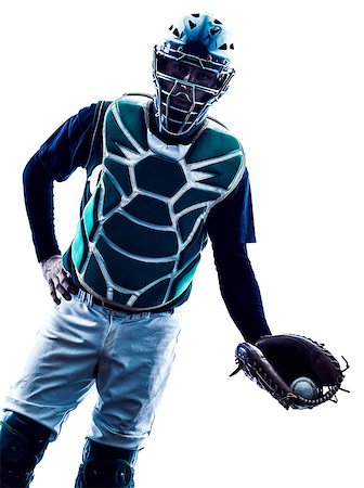 standing catcher - one caucasian man baseball player playing  in studio  silhouette isolated on white background Stock Photo - Budget Royalty-Free & Subscription, Code: 400-08114598