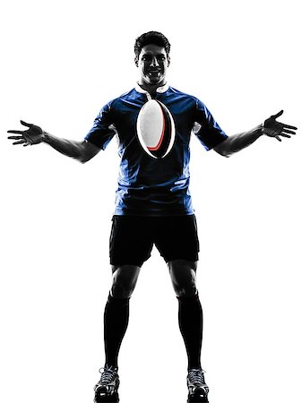 one caucasian rugby man player  in studio  silhouette isolated on white background Foto de stock - Super Valor sin royalties y Suscripción, Código: 400-08114721