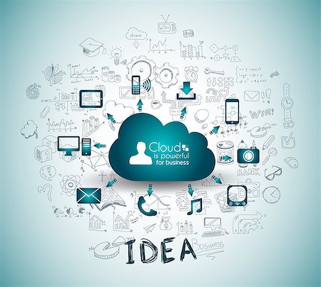 simsearch:400-08110918,k - Cloud Computing with Business doodles Sketch background: infographics vector elements isolated, . It include lots of icons included graphs, stats, devices,laptops, clouds, concepts and so on. Foto de stock - Royalty-Free Super Valor e Assinatura, Número: 400-08114751