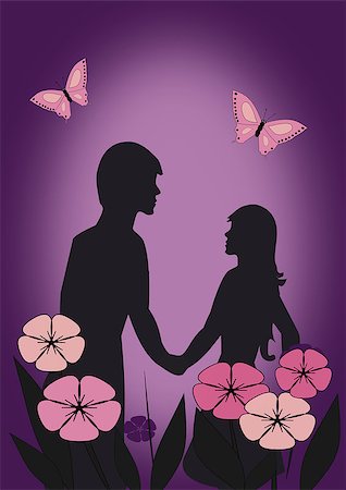 The silhouettes of a couple standing together behind flowers. Stock Photo - Budget Royalty-Free & Subscription, Code: 400-08114938