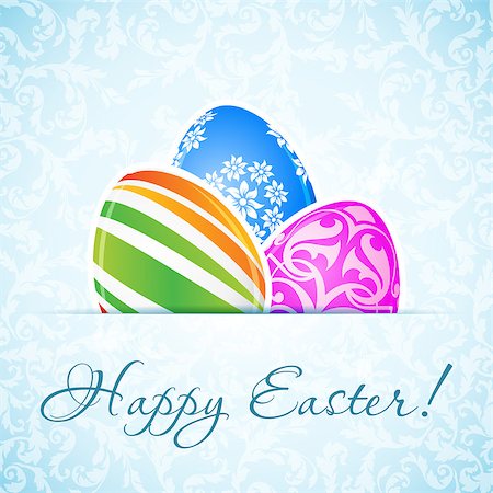 frohe ostern - Easter Background with Decorated Eggs on Blue Ornamental Background Foto de stock - Super Valor sin royalties y Suscripción, Código: 400-08115050