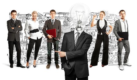 simsearch:400-09115837,k - Idea concept. Lamp Head and Business team against different backgrounds Stock Photo - Budget Royalty-Free & Subscription, Code: 400-08115157
