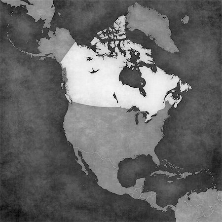 Canada on the map of North America. The map is in vintage black and white style. The map has soft grunge and retro old paper atmosphere. Photographie de stock - Aubaine LD & Abonnement, Code: 400-08115211