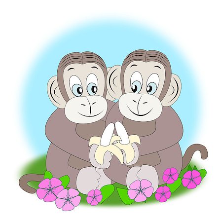 simsearch:400-08114943,k - Two monkeys sitting together and eating bananas. Stock Photo - Budget Royalty-Free & Subscription, Code: 400-08115302