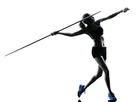 speerwerfer - one  caucasian woman Javelin thrower in silhouette isolated white background Stockbilder - Microstock & Abonnement, Bildnummer: 400-08115369