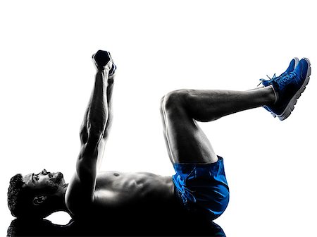 simsearch:400-05112689,k - one caucasian man exercising crunches  fitness weights exercises in studio silhouette isolated on white background Foto de stock - Super Valor sin royalties y Suscripción, Código: 400-08115381