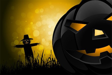 espantalho - Halloween Background with Scarecrow and Pumpkin in the Grass Foto de stock - Super Valor sin royalties y Suscripción, Código: 400-08115426