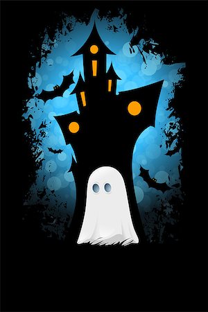 simsearch:400-07215479,k - Grungy Halloween Card with Moon, Haunted House, Ghost and Bats Foto de stock - Super Valor sin royalties y Suscripción, Código: 400-08115470