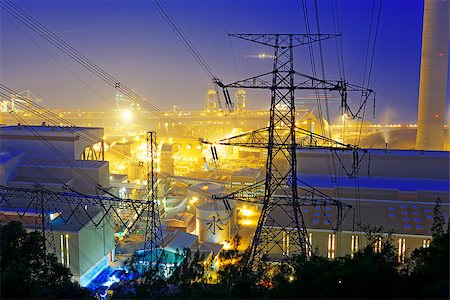 Power station with smoke at night Stock Photo - Budget Royalty-Free & Subscription, Code: 400-08115579