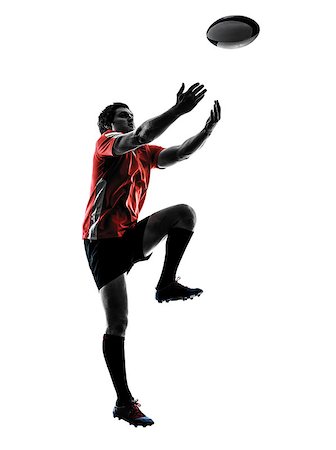 one caucasian rugby man player  in studio  silhouette isolated on white background Foto de stock - Super Valor sin royalties y Suscripción, Código: 400-08115844
