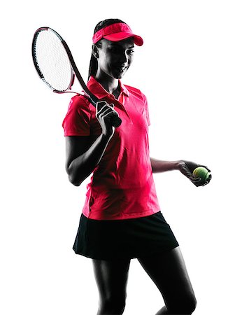 simsearch:400-08114605,k - one woman tennis player sadness in studio silhouette isolated on white background Stockbilder - Microstock & Abonnement, Bildnummer: 400-08115886