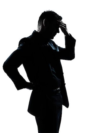 one  man portrait silhouette tired migraine backache in studio isolated on white background Stock Photo - Budget Royalty-Free & Subscription, Code: 400-08116145