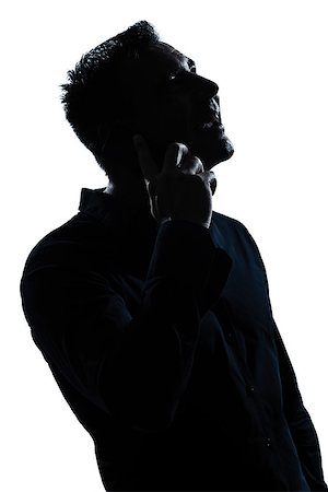 one  man happy telephone portrait silhouette in studio isolated white background Stock Photo - Budget Royalty-Free & Subscription, Code: 400-08116148