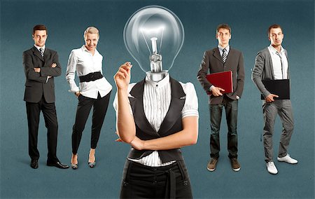 simsearch:400-09115837,k - Idea concept. Lamp Head and Business team against different backgrounds Stock Photo - Budget Royalty-Free & Subscription, Code: 400-08116696