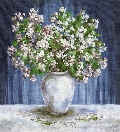simsearch:400-04714958,k - Picture Oil Painting on a Canvas, a Bouquet of Flowers Jasmine in a White Vase Foto de stock - Super Valor sin royalties y Suscripción, Código: 400-08110022