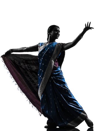 simsearch:400-06748271,k - one indian woman dancer dancing in silhouette studio isolated on white background Stockbilder - Microstock & Abonnement, Bildnummer: 400-08110081