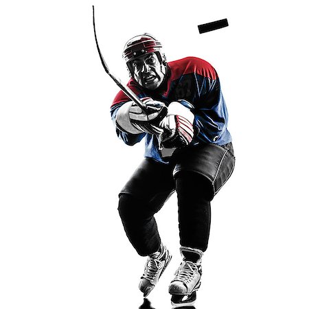 one caucasian man ice hockey player  in studio  silhouette isolated on white background Foto de stock - Super Valor sin royalties y Suscripción, Código: 400-08110180