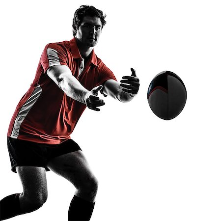 one caucasian rugby man player  in studio  silhouette isolated on white background Foto de stock - Super Valor sin royalties y Suscripción, Código: 400-08110183