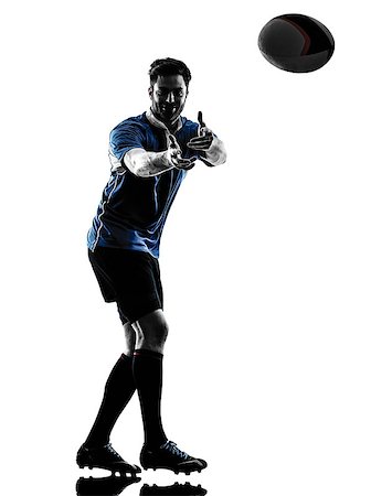 one caucasian rugby man player  in studio  silhouette isolated on white background Foto de stock - Super Valor sin royalties y Suscripción, Código: 400-08110252