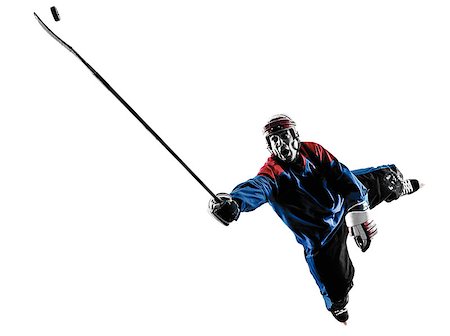 one caucasian man hockey player  in studio  silhouette isolated on white background Foto de stock - Super Valor sin royalties y Suscripción, Código: 400-08110684