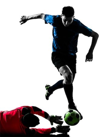 simsearch:400-08335037,k - two  soccer player goalkeeper men competition in silhouette isolated white background Foto de stock - Royalty-Free Super Valor e Assinatura, Número: 400-08110692