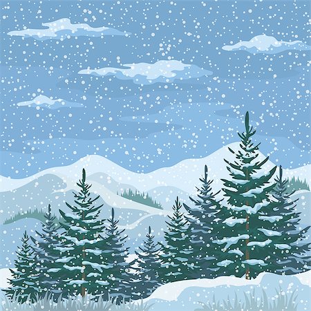 simsearch:400-04926123,k - Christmas Winter Mountain Landscape with Firs Trees, Sky with Snow and Clouds Stock Photo - Budget Royalty-Free & Subscription, Code: 400-08110807