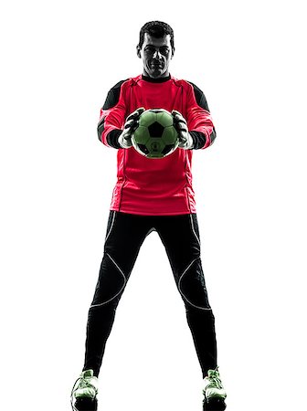 simsearch:400-08113499,k - one  soccer player goalkeeper man standing holding ball in silhouette isolated white background Stock Photo - Budget Royalty-Free & Subscription, Code: 400-08110839