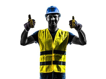 one construction worker signaling up silhouette isolated in white background Foto de stock - Super Valor sin royalties y Suscripción, Código: 400-08110845