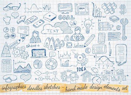 simsearch:400-08110918,k - Business doodles Sketch set : infographics elements isolated, vector shapes. It include lots of icons included graphs, stats, devices,laptops, clouds, concepts and so on. Stockbilder - Microstock & Abonnement, Bildnummer: 400-08110937