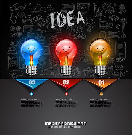simsearch:400-08110918,k - Infographic Layout for Brainstorming Concept background with graphs sketches. A lot of hand drawn infographics and related design elements are included plus 3D glossy lamp. Stockbilder - Microstock & Abonnement, Bildnummer: 400-08110941