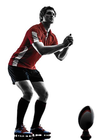 one caucasian rugby man player  in studio  silhouette isolated on white background Foto de stock - Super Valor sin royalties y Suscripción, Código: 400-08111056