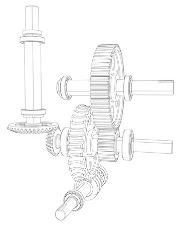 reducer - Gears with bearings and shafts. Isolated render on white background Photographie de stock - Aubaine LD & Abonnement, Code: 400-08111226