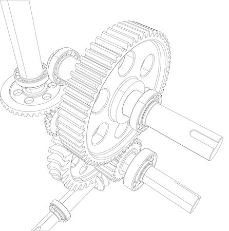 reducer - Wire-frame reducer consisting of gears, bearings and shafts. Isolated render on white background Photographie de stock - Aubaine LD & Abonnement, Code: 400-08111229