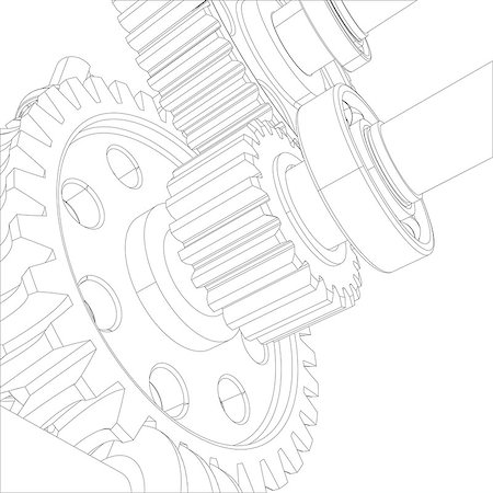reducer - Wire-frame gears with bearings and shafts. Close-up. Render on white background Photographie de stock - Aubaine LD & Abonnement, Code: 400-08111235