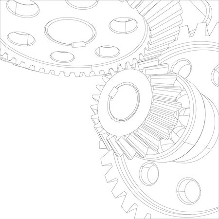 reducer - Wire-frame gears with bearings and shafts. Close-up. Render on white background Photographie de stock - Aubaine LD & Abonnement, Code: 400-08111236