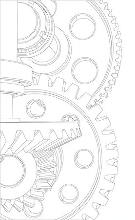 reducer - Wire-frame gears with bearings and shafts. Close-up. Render on white background Photographie de stock - Aubaine LD & Abonnement, Code: 400-08111230