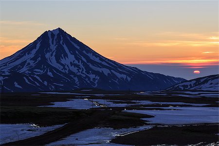 Volcanic landscape of Kamchatka Peninsula: beautiful sunrise over Viluchinsky Volcano. Russia, Far East, Kamchatka. Stock Photo - Budget Royalty-Free & Subscription, Code: 400-08112179