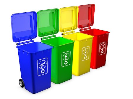 segregación - Colorful recycle bins isolated on white background Foto de stock - Super Valor sin royalties y Suscripción, Código: 400-08112339