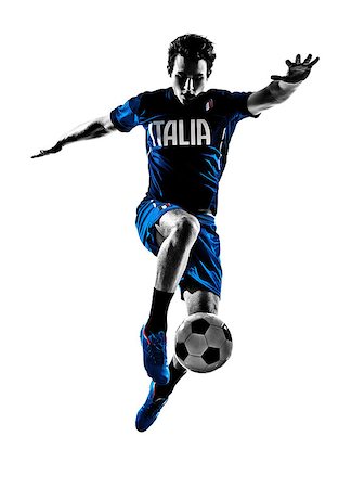 simsearch:400-08335037,k - one italian soccer player man playing football jumping in silhouette white background Foto de stock - Royalty-Free Super Valor e Assinatura, Número: 400-08112620