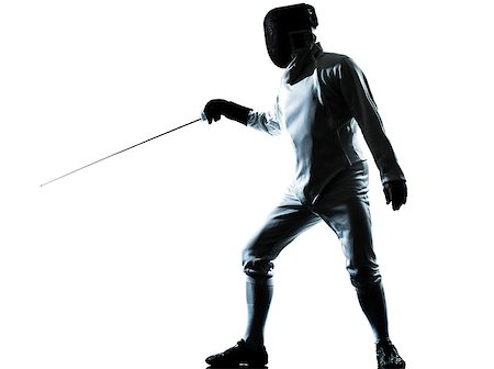 saber - one man fencing silhouette in studio isolated on white background Stock Photo - Budget Royalty-Free & Subscription, Code: 400-08112621