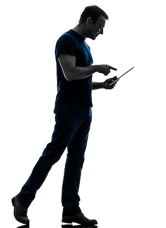 simsearch:400-08317008,k - one  man touchscreen digital tablet in silhouette on white background Stockbilder - Microstock & Abonnement, Bildnummer: 400-08112725